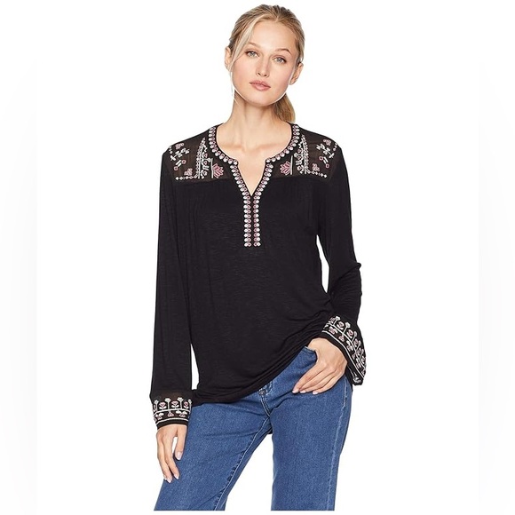 Tribal Tops - Tribal Loose Fit Boho Long Sleeve Blouse Women’s S